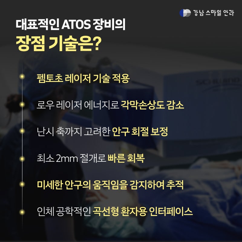 Gangnam Eye Clinic Smile LASIK, ได้รับการรับรองว่าเป็นสถาบันที่มีการผ่าตัดมากที่สุดในเกาหลีด้วยอุปกรณ์เลเซอร์ ATOS ของเยอรมนี! 👏